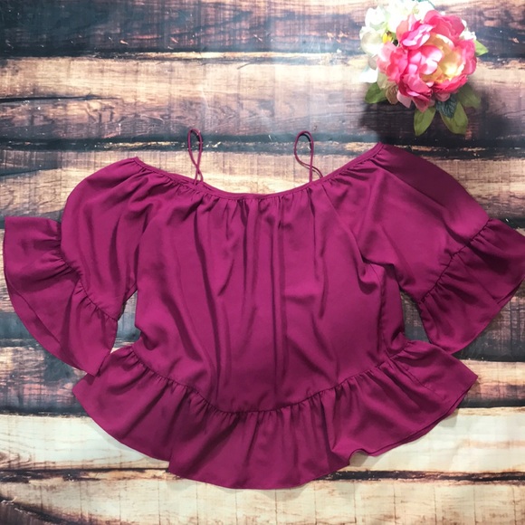 Umgee Tops - Purple Magenta Ruffle Flounce Off The Shoulder Top